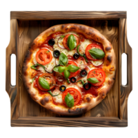 Pizza on wooden tray Isolated on transparent background png