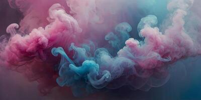 Closeup of colorful smoke in motion with vibrant hues of pink purple and blue blending together in a magical and hazy mist. photo