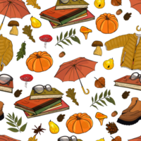Autumn pattern. The leaves are multi-colored. The fall Seamless pattern. Colorful seamless pattern of autumn, fall howthorn leaves, hand made ink print png