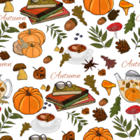 Autumn pattern. The leaves are multi-colored. The fall Seamless pattern. Colorful seamless pattern of autumn, fall howthorn leaves, hand made ink print png