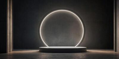 Empty minimalist podium for product display with circular light. photo