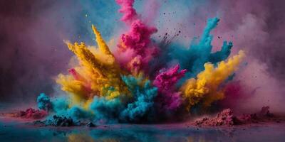 Dust explosion abstract background, Holi background. photo