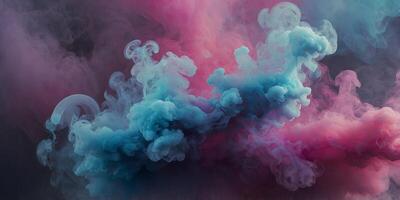 Closeup of colorful smoke in motion with vibrant hues of pink purple and blue blending together in a magical and hazy mist. photo