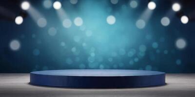 Empty blue round podium presenting new product on colorful background. photo