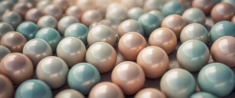 Elegant abstract background featuring an array of spheres in soft, neutral pastel colors, embodying a modern minimalist aesthetic with a soothing, trendy vibe. photo