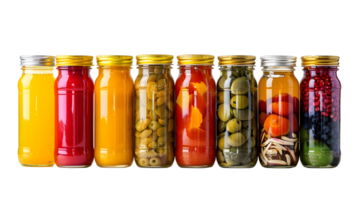 Al generated colorful pickled vegetables in jars isolated on transparent background png