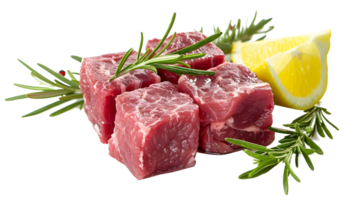 Al generated raw meat steak with lemon and herbs isolated on transparent background png