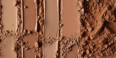 Foundation swatches from light to dark with a mix of powder and liquid foundation products. photo