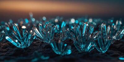 Luminescent crystals grow harnessing tech background. photo
