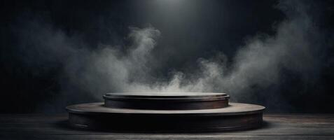 Premium podium product with foggy on a dark backdrop Stand product podium Mockup, Space, Showcase, Presentation. photo