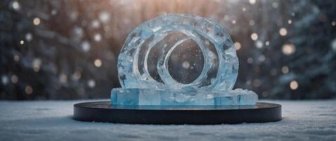Frozen podium display with empty space for product. photo