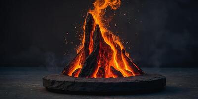 Lava Podium ,Product Stand, A stage with fire and abstract Background. photo