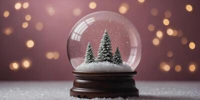 Minimal christmac snow globe on pink background. photo
