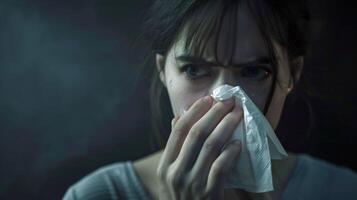 Emotional Woman with Tissue photo