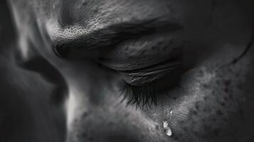 Close-up of an eye shedding a tear photo