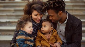 A heartwarming scene of a diverse family enjoying quality time together. photo