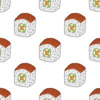 Seamless pattern with sushi roll for decorative print, wrapping paper, menu, wallpaper and fabric vector