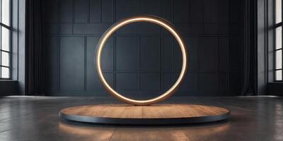 Modern Circular Platform with Elegant Backdrop for Product Display. photo