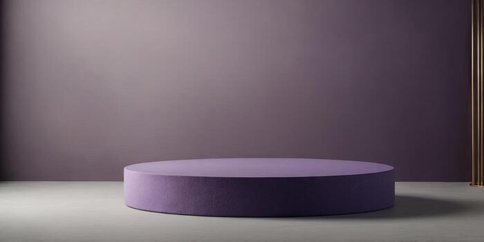 Minimalist purple podium on an empty background with a round frame for showcase presentation display design. photo