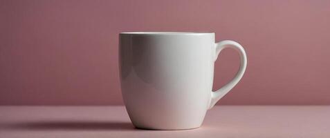 Simple mockup of a white mug on a pink background. photo