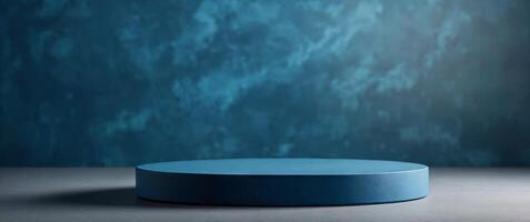 Petrol blue empty podium or pedestal for product presentation Round mockup platform on blue background Illustration. photo
