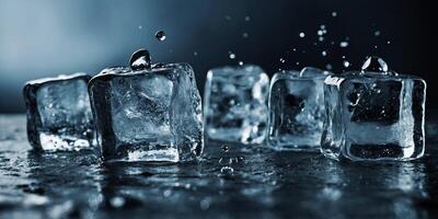 a group of ice cubes with water splashing on them. photo
