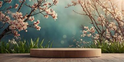 Spring scene background Product presentation, mock up, show cosmetic product, Podium, stage pedestal or platform. photo
