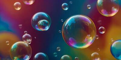 colourful soap bubbles floating on a colorful colorful background. . photo
