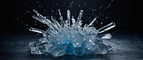 abstraction ice explosion on black background. photo