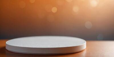 a small round podium white on a orange background. photo