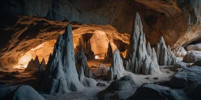 lose-up of limestone formations in a cave. photo