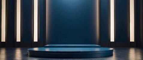 neavy blue background for product presentation Blue background for product presentation with empty podium, shadows and light Mockup. photo