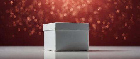 white box for displaying products and goods on a red background. photo