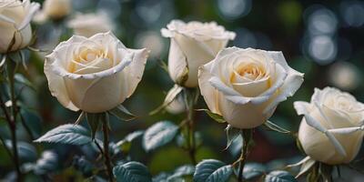 white roses on a blurred background with bokeh. . photo