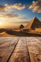 empty table wooden with landscape egypt background. photo