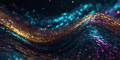 Abstract glitter background with glowing moving wave. . photo