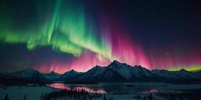 A fluid background with a mix of bright colors, simulating the appearance of the aurora moving across the night sky. . photo