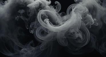 Beautiful swirling gray smoke Mockup wallpaper or web banner, mist or smog moves on black background. photo