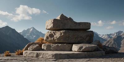 Stone and Rock podium background, minimalist mockup for product display or showcase. . photo