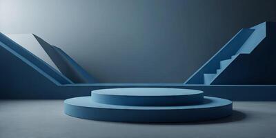 Minimalistic abstract scene background, blue podium for product ad Flawless. . photo