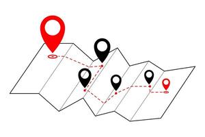 Map and many location pins, route, navigation, tracking vector