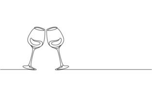 glass of champagne or wine glass line art style illustration eps, Winehouse Continuous Line Illustration, Glass of wine in continuous line art drawing style. Minimalist black line sketch. vector