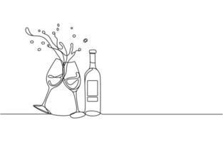 glass of champagne or wine glass line art style illustration eps, Winehouse Continuous Line Illustration, Glass of wine in continuous line art drawing style. Minimalist black line sketch. vector