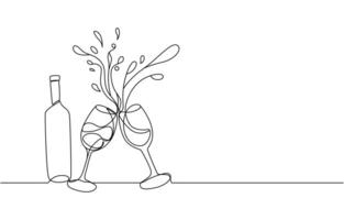 glass of champagne or wine glass line art style illustration eps, Winehouse Continuous Line Illustration, Glass of wine in continuous line art drawing style. Minimalist black line sketch. vector