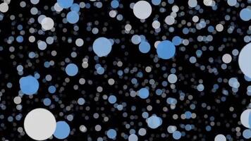 An abstract animation of particles and blue bokeh circles sparkles on dark background. loop motion. video