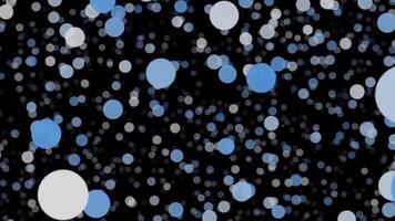 An abstract animation of particles and blue bokeh circles sparkles on dark background. loop motion. video