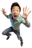 3d render style a asian Illustrate a person jumping back slightly, eyes wide, and mouth open, showing a startled reaction png