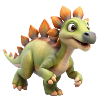 3d render style, Cute cartoon style Stegosaurus fun and runing. isolated on a transparent background png