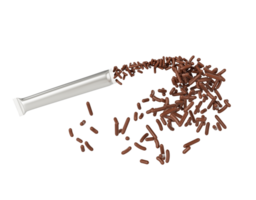 Chocolate Sprinkles Flowing Coming In The Air, Spilling Out From Silver Empty Packet 3D Illustration png