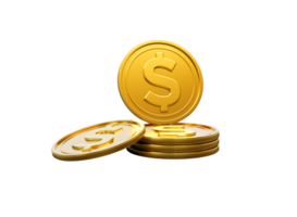 3d Stack Of Golden US Dollar Coins Shiny Rounded Coins Stack 3d Illustration png
